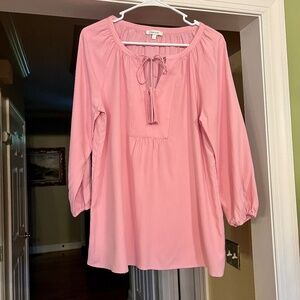EUC Tyler Boe Dusty Rose Pink Tassel Silk Tunic Top Blouse Shirt Size SMALL